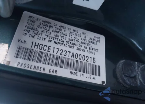 1996 Honda Accord Lx from USA, damaged, VIN 1HGCE1723TA000215